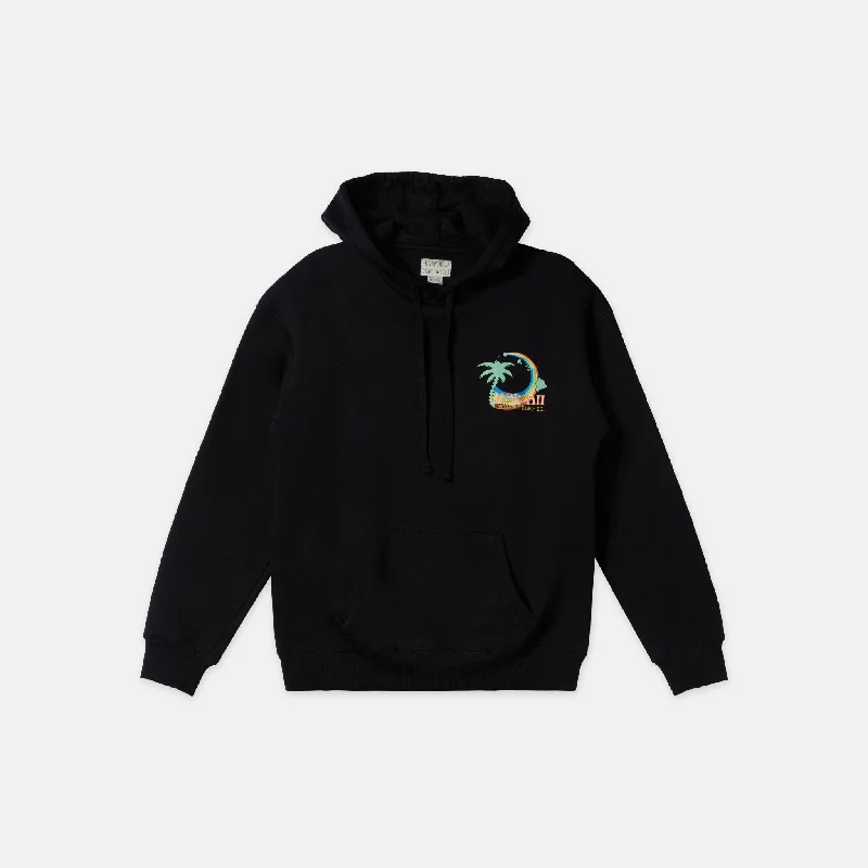 Womens Over The Anuenue Hoodie - Black Hoodie with Hem Raw Edge Edgy Unfinished