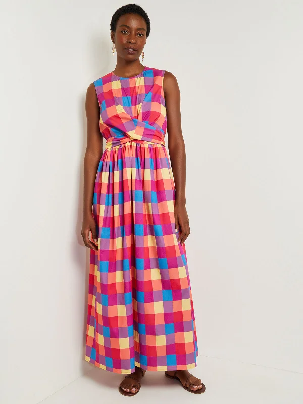 Maxi Tie Waist Dress - Plaid Cotton Blend Tunics Spring floral