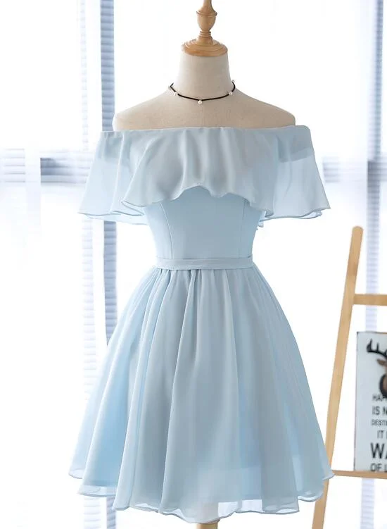 Simple Light Blue Off Shoulder Formal Dress , Short Party Dresses Tunics Silk luxurious Simple Light Blue Off Shoulder Formal Dress , Short Party Dresses Tunics Silk luxurious