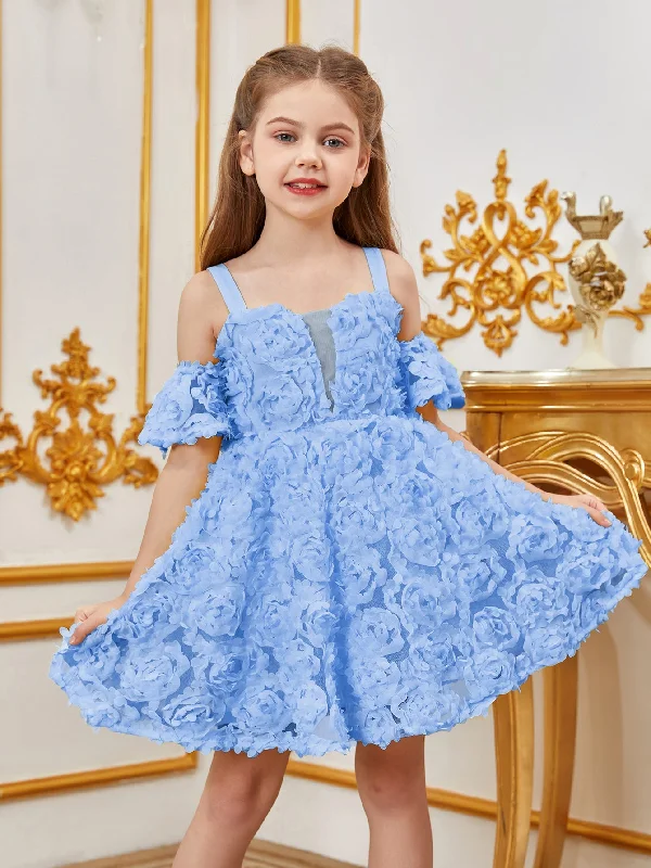 Tween Girls' Cold Shoulder Floral Applique A-line Cami Party Dress Tunics Practical easy-care Tween Girls' Cold Shoulder Floral Applique A-line Cami Party Dress Tunics Practical easy-care