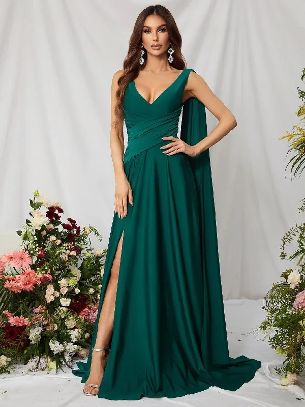 Elegant V Neck Sleeveless A Line Split Party Dress Bridesmaids Dress Pleated Skirt Elegant Elegant V Neck Sleeveless A Line Split Party Dress Bridesmaids Dress Pleated Skirt Elegant