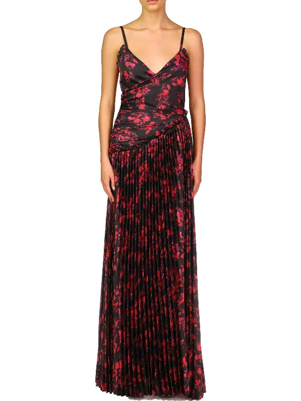 Womens Shutter Pleat Gathered Evening Dress Tunics Long Elegant