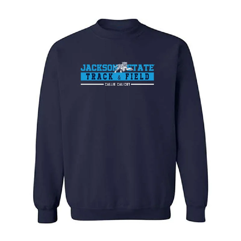 Jackson State - NCAA Women's Track & Field : Callie Calicut - Classic Fashion Shersey Crewneck Sweatshirt Hoodie with Front Slit Layering Stylish Jackson State - NCAA Women's Track & Field : Callie Calicut - Classic Fashion Shersey Crewneck Sweatshirt Hoodie with Front Slit Layering Stylish