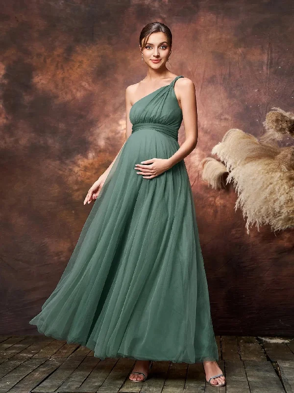 Maternity Solid One Shoulder Sleeveless Mesh Party Dress Tunics Travel practical