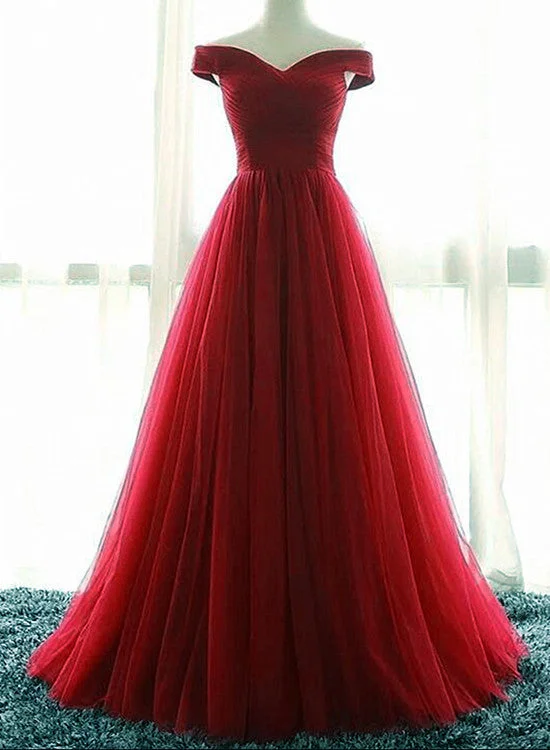Wine Red Tulle A-line New Prom Dress, Elegant Party Dress Tunics Party sparkling
