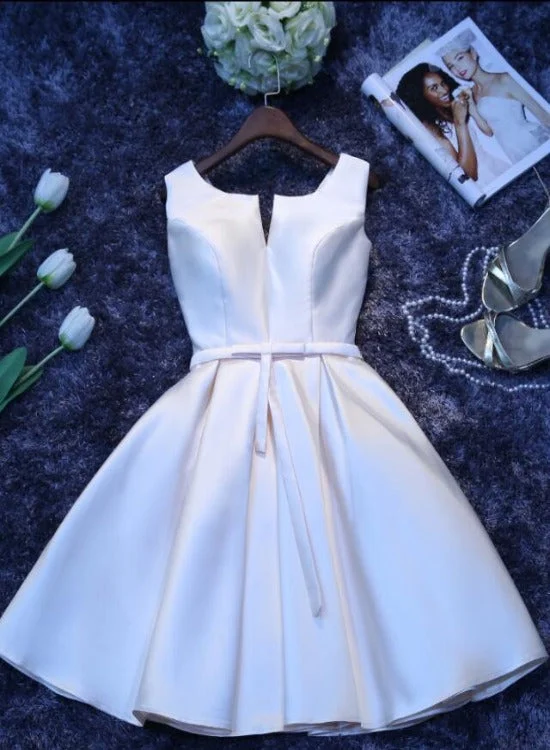 Ivory Satin Short Simple Cute Bridesmaid Dress Party Dress, Short Graduation Dress Prom Dress Tunics Gym athletic Ivory Satin Short Simple Cute Bridesmaid Dress Party Dress, Short Graduation Dress Prom Dress Tunics Gym athletic