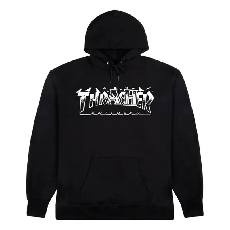 Thrasher X Antihero Hoodie Pigeon Mag - Black Cotton Hoodie Fleece Lining Warmth