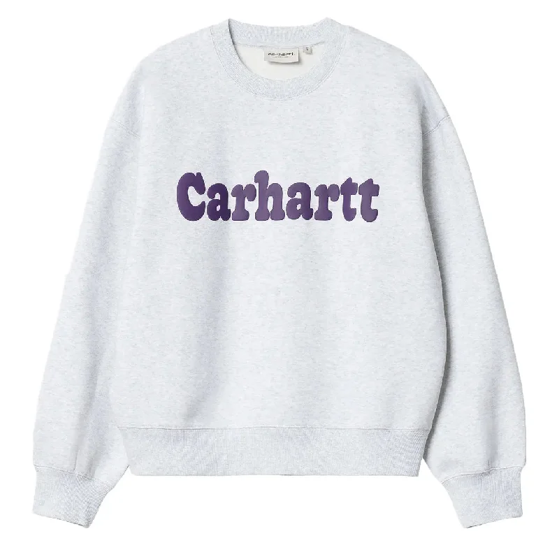 Carhartt WIP Womens Bubbles Sweatshirt Grey Heather / Cassis Hoodie with Lining Warm Insulated Carhartt WIP Womens Bubbles Sweatshirt Grey Heather / Cassis Hoodie with Lining Warm Insulated