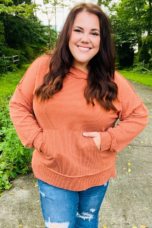 Cozy Days Rust Mineral Wash Rib Knit Hoodie Hoodie with Patch Decorative Personalized Cozy Days Rust Mineral Wash Rib Knit Hoodie Hoodie with Patch Decorative Personalized