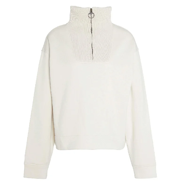 Barbour Womens Fleur Sweatshirt Ecru Hoodie with Exposed Zipper Edgy Industrial
