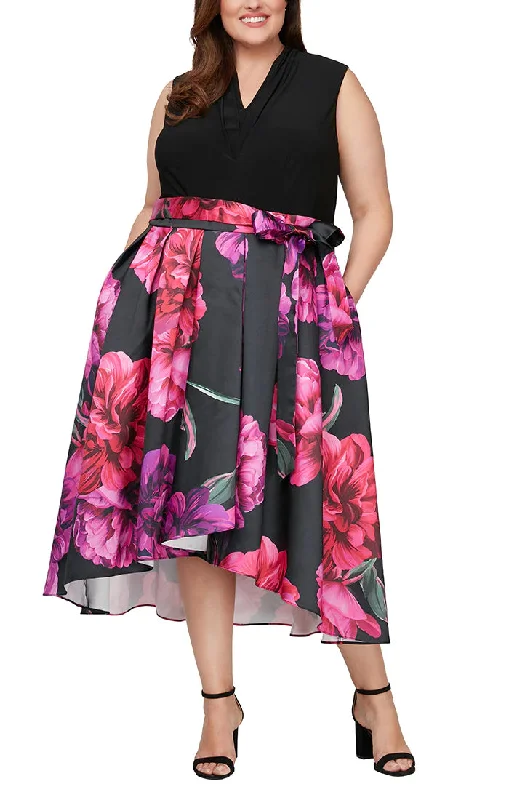 SL Fashions 9459262 Plus Size Floral High Low Party Dress Sequined Elegant Party