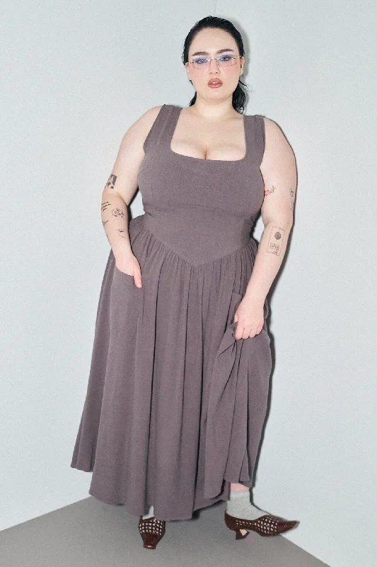 Tradwife Soft Linen Dress Ash brown Tunics Chic fashionable