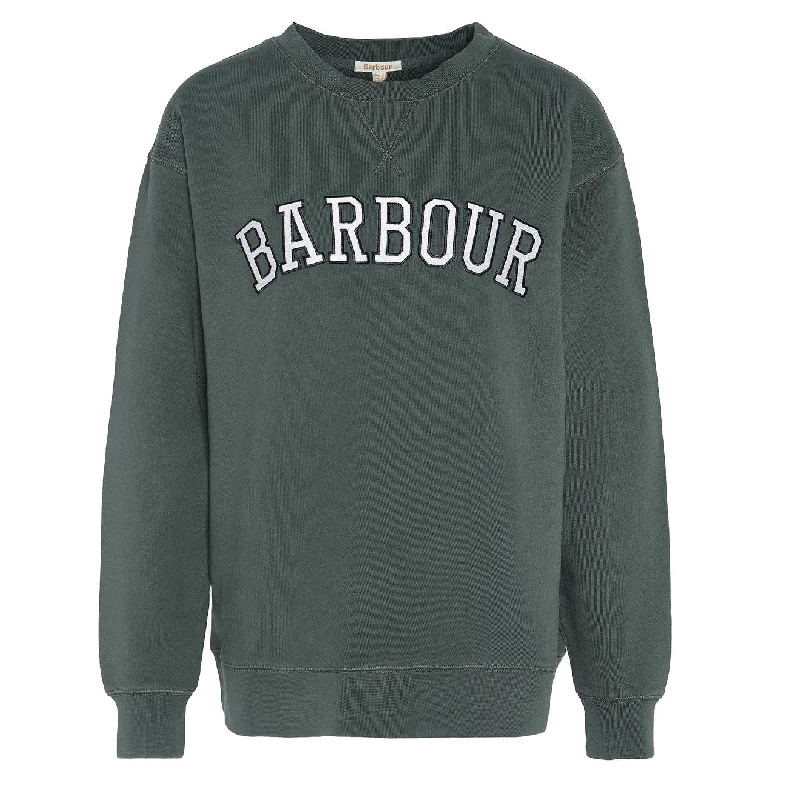 Barbour Womens Northumberland Sweatshirt Olive Hoodie with Half-Zip Sporty Casual