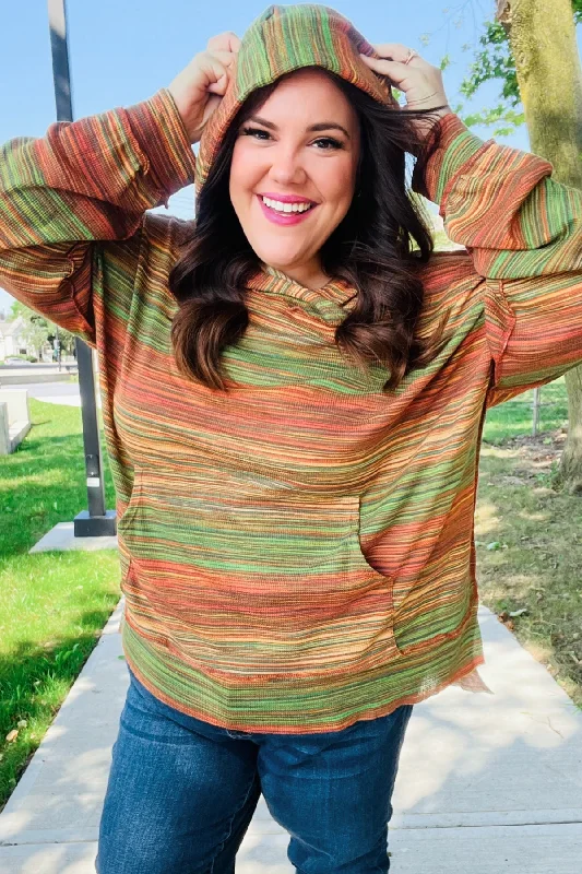 Orange & Green Space Dye Thermal Hoodie Hoodie with Sequins Glamorous Eye-catching
