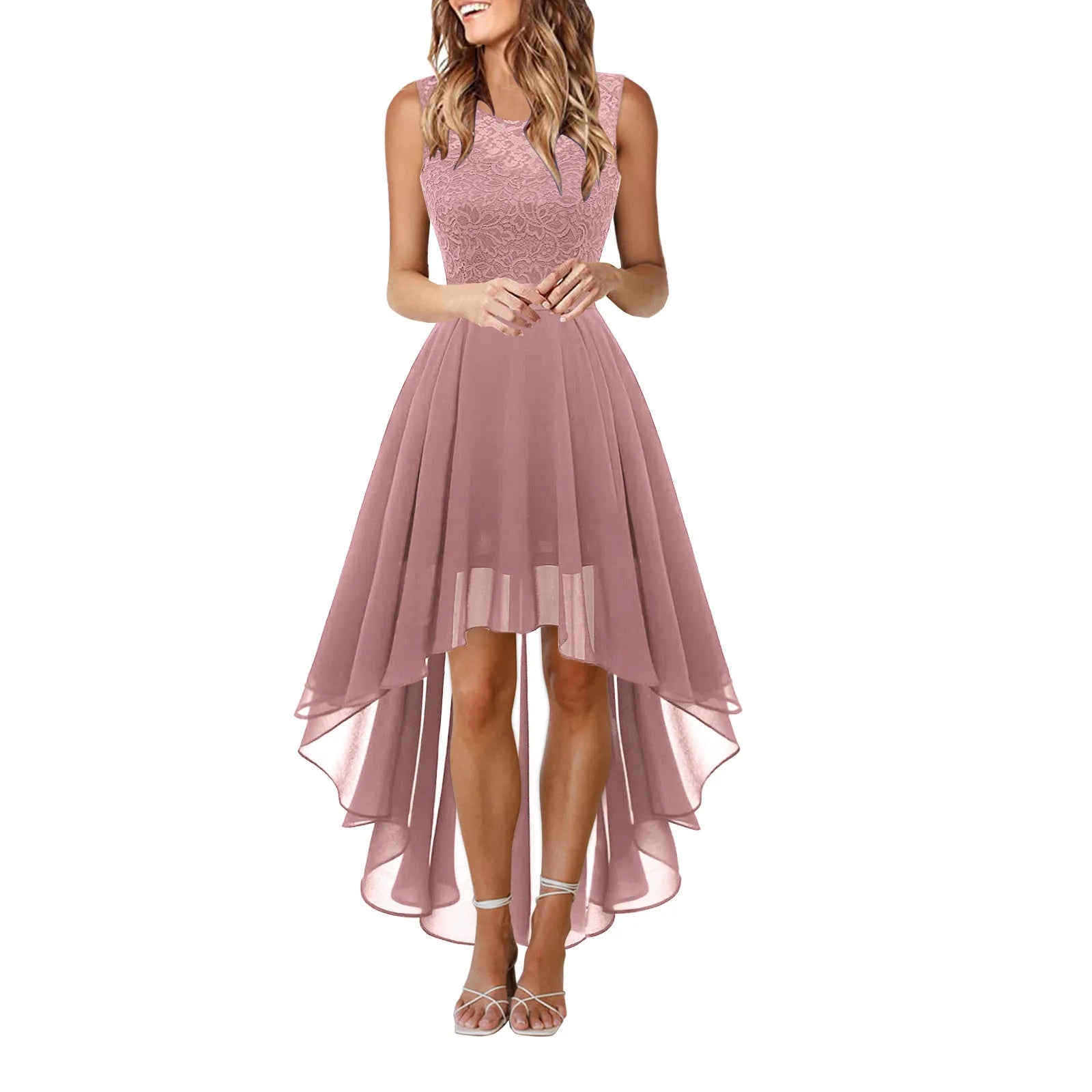 Elegant Chiffon Lace Evening Party Dress sweetheart Neckline Romantic