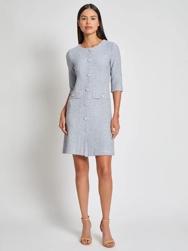 Tri-Color Tweed Knit Sheath Dress - Modern Fit A-Line Day Work