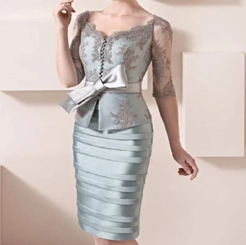 Elegant Mother Of The Bride Dresses Sheath Half Sleeves Lace Bow Short Wedding Party Dress Mother Dresses For Wedding Tunics Occasion special Elegant Mother Of The Bride Dresses Sheath Half Sleeves Lace Bow Short Wedding Party Dress Mother Dresses For Wedding Tunics Occasion special