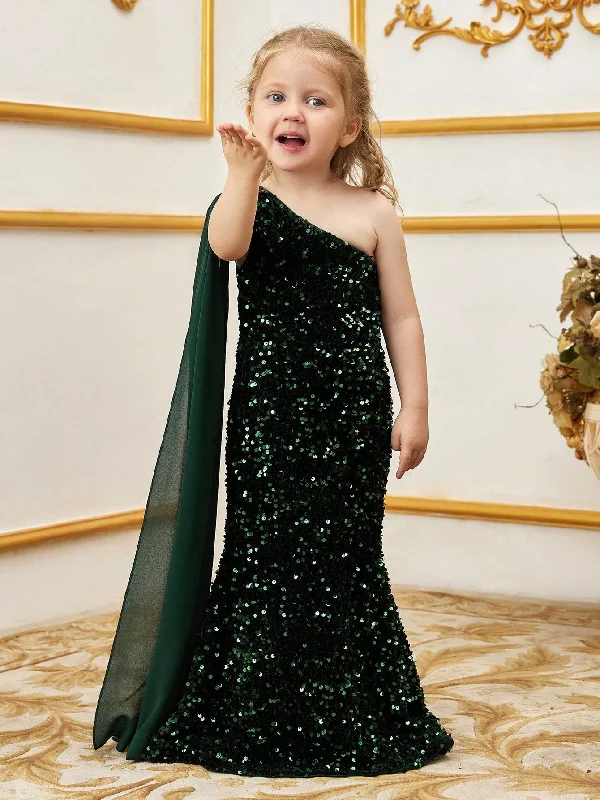Young Girls' Draped Side Sequin Mermaid Party Dress Tunics Stylish modern
