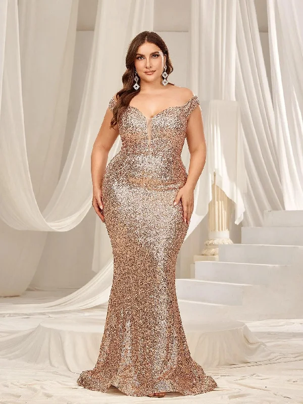 Plus Off Shoulder Back Lace Up Sequin Mermaid Hem Party Dress Tunics Luxurious high-end Plus Off Shoulder Back Lace Up Sequin Mermaid Hem Party Dress Tunics Luxurious high-end