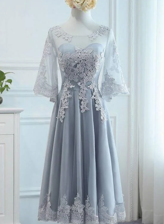 Lovely Tulle Grey Lace Party Dress with Lace, Short Formal Dress Prom Dress Tunics Corduroy durable