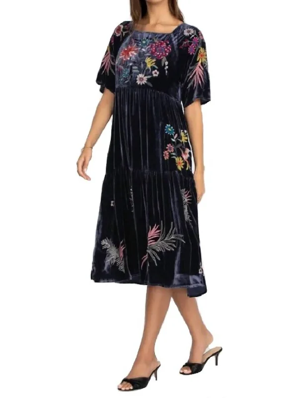Tiarei Velvet Raglan Tiered Dress in Midnight Blue Tunics Trendy modern