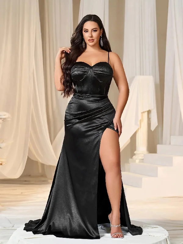 Plus Spaghetti Straps Corset Bodice Mermaid Hem Satin Slip Party Dress Tunics Stylish modern Plus Spaghetti Straps Corset Bodice Mermaid Hem Satin Slip Party Dress Tunics Stylish modern
