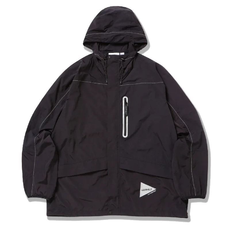 Gramicci x And Wander Women's Patchwork Wind Hoodie Black Hoodie with Logo Branding Identity Gramicci x And Wander Women's Patchwork Wind Hoodie Black Hoodie with Logo Branding Identity