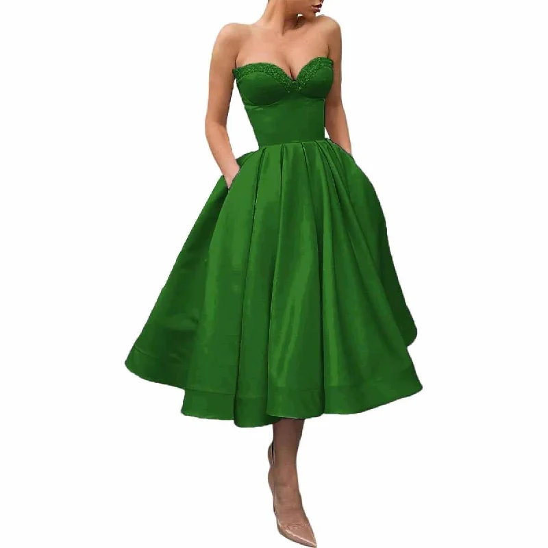 Women's Short Prom Dresses Ruched A-line Satin Tea Length Formal Evening Party Dress with Pockets Tunics Canvas sturdy Women's Short Prom Dresses Ruched A-line Satin Tea Length Formal Evening Party Dress with Pockets Tunics Canvas sturdy