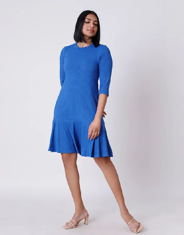 Round Neck Frill Hem Dress with ¾ Sleeves Tunics Evening elegant