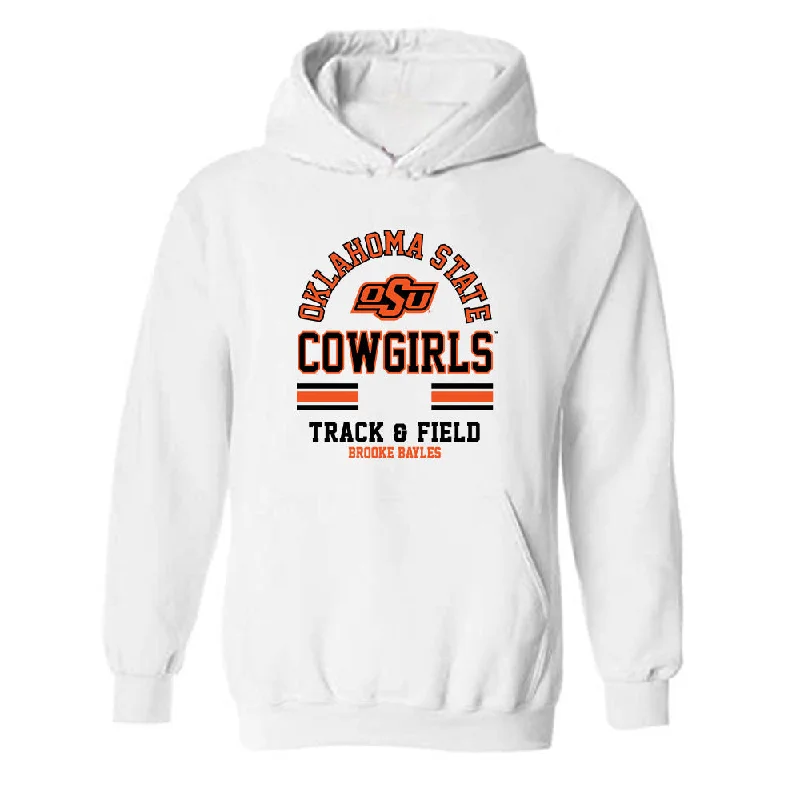 Oklahoma State - NCAA Women's Track & Field : Brooke Bayles - Classic Fashion Shersey Hooded Sweatshirt Hoodie with Hem Embroidery Detailed Premium Oklahoma State - NCAA Women's Track & Field : Brooke Bayles - Classic Fashion Shersey Hooded Sweatshirt Hoodie with Hem Embroidery Detailed Premium