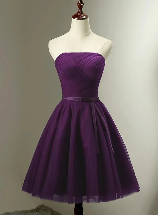 Cute Dark Purple Tulle Short Bridesmaid Dress, Tulle Party Dress, Short Formal Dress Glittery Long Formal Cute Dark Purple Tulle Short Bridesmaid Dress, Tulle Party Dress, Short Formal Dress Glittery Long Formal