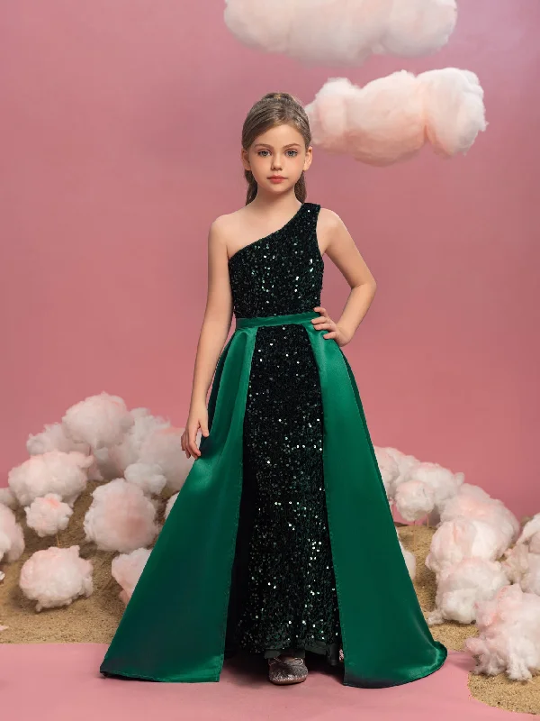 Tween Girls' One Shoulder Sleeveless Sequin Party Dress Tunics Designer luxury