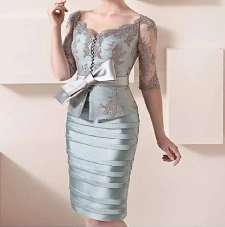 Elegant Mother Of The Bride Dresses Sheath Half Sleeves Lace Bow Short Wedding Party Dress Mother Dresses For Wedding Tunics Summer linen Elegant Mother Of The Bride Dresses Sheath Half Sleeves Lace Bow Short Wedding Party Dress Mother Dresses For Wedding Tunics Summer linen