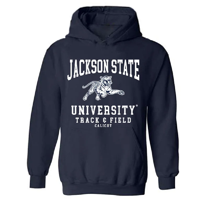 Jackson State - NCAA Women's Track & Field : Callie Calicut - Hooded Sweatshirt Hoodie with Double Zipper Versatile Adjustable Jackson State - NCAA Women's Track & Field : Callie Calicut - Hooded Sweatshirt Hoodie with Double Zipper Versatile Adjustable