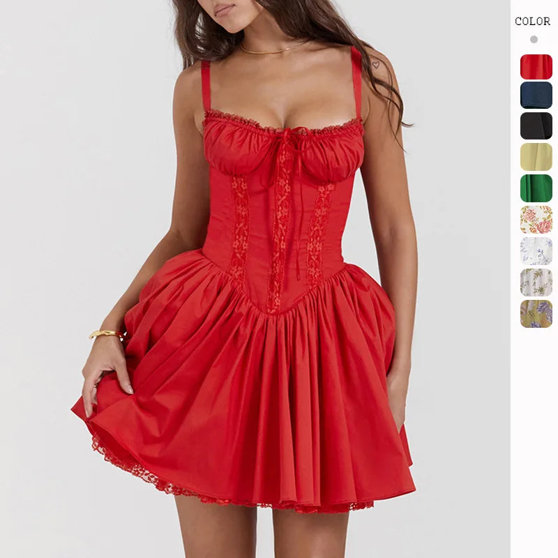 2024 Spring Summer Sexy Ball Gown Mini Dress Women Back Bandage Lace Patchwork Slim Waist Spaghetti Strap Short Party Dresses Tunics Exclusive limited 2024 Spring Summer Sexy Ball Gown Mini Dress Women Back Bandage Lace Patchwork Slim Waist Spaghetti Strap Short Party Dresses Tunics Exclusive limited