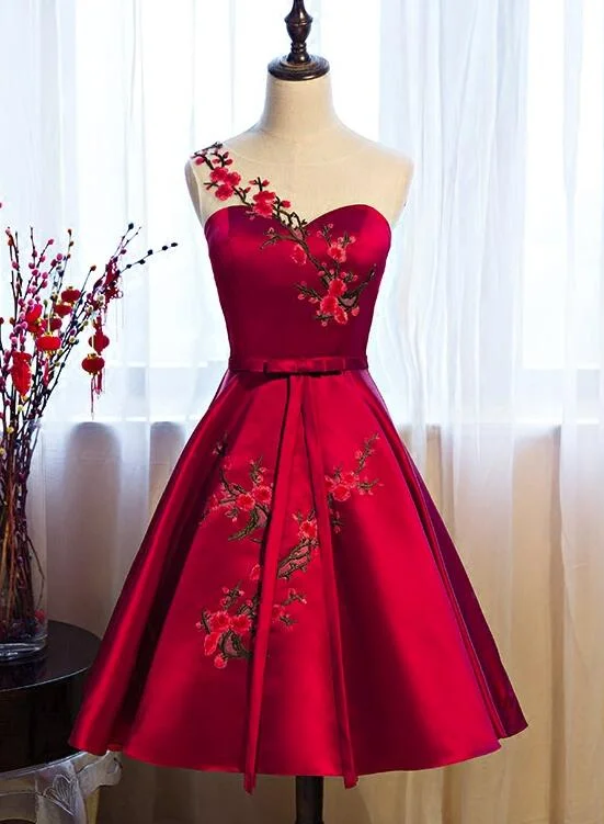 Red Satin Short Formal Dresses, Lovely Party Dresses, Cute Party Dress Tunics Business professional Red Satin Short Formal Dresses, Lovely Party Dresses, Cute Party Dress Tunics Business professional