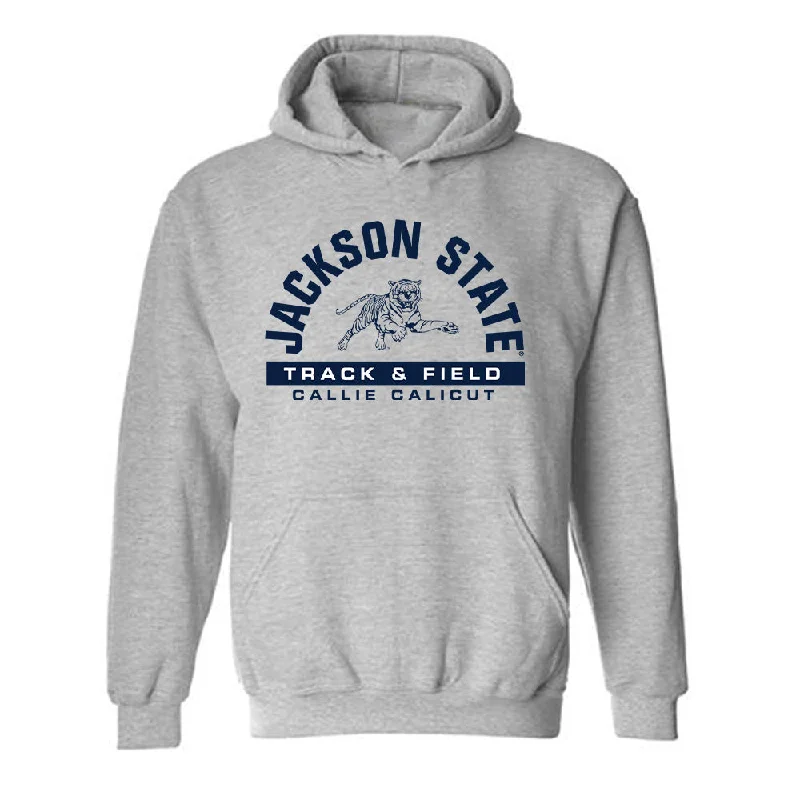Jackson State - NCAA Women's Track & Field : Callie Calicut - Classic Fashion Shersey Hooded Sweatshirt Hoodie with Elastic Waist Stretchable Comfortable Jackson State - NCAA Women's Track & Field : Callie Calicut - Classic Fashion Shersey Hooded Sweatshirt Hoodie with Elastic Waist Stretchable Comfortable