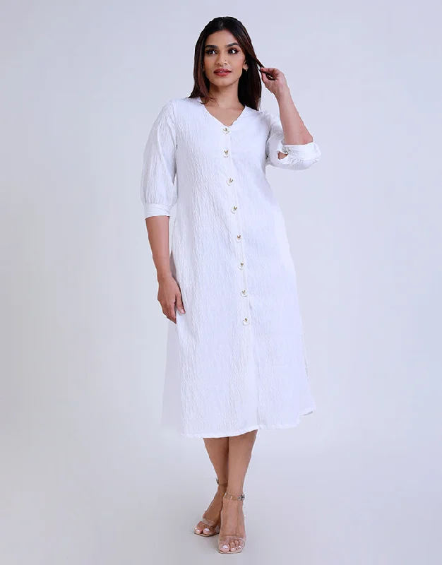 White Button-Down Dress with ¾ Sleeves Tunics Chinos classic