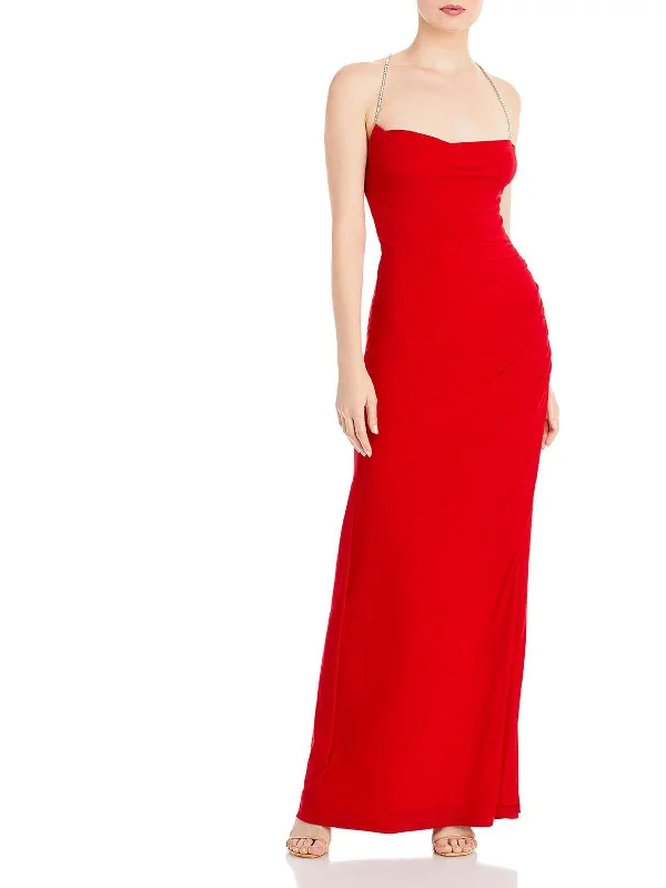 Womens Embellished Halter Evening Dress Tunics Yoga stretchy