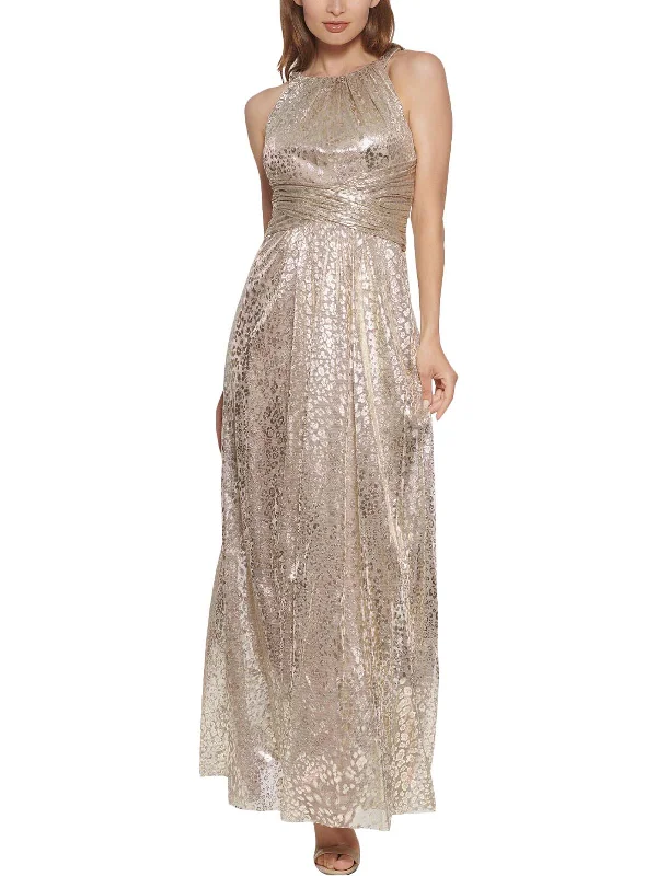 Womens Metallic Halter Evening Dress Tunics Distressed trendy