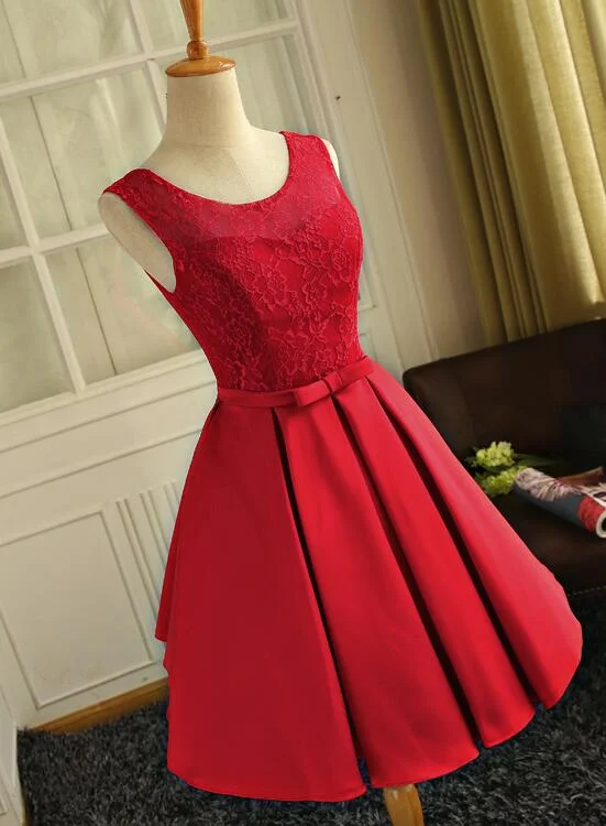 Cute Red Satin Round Neckline Party Dresses, Satin Homecoming Dresses, Short Prom Dress Tunics Versatile functional Cute Red Satin Round Neckline Party Dresses, Satin Homecoming Dresses, Short Prom Dress Tunics Versatile functional