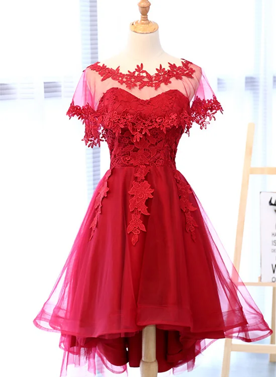 Wine Red Tulle Short with Applique Detail Romantic Short Party Dresses, Lovely Formal Dresses, Prom Dress Satin Halter Glamorous Wine Red Tulle Short with Applique Detail Romantic Short Party Dresses, Lovely Formal Dresses, Prom Dress Satin Halter Glamorous