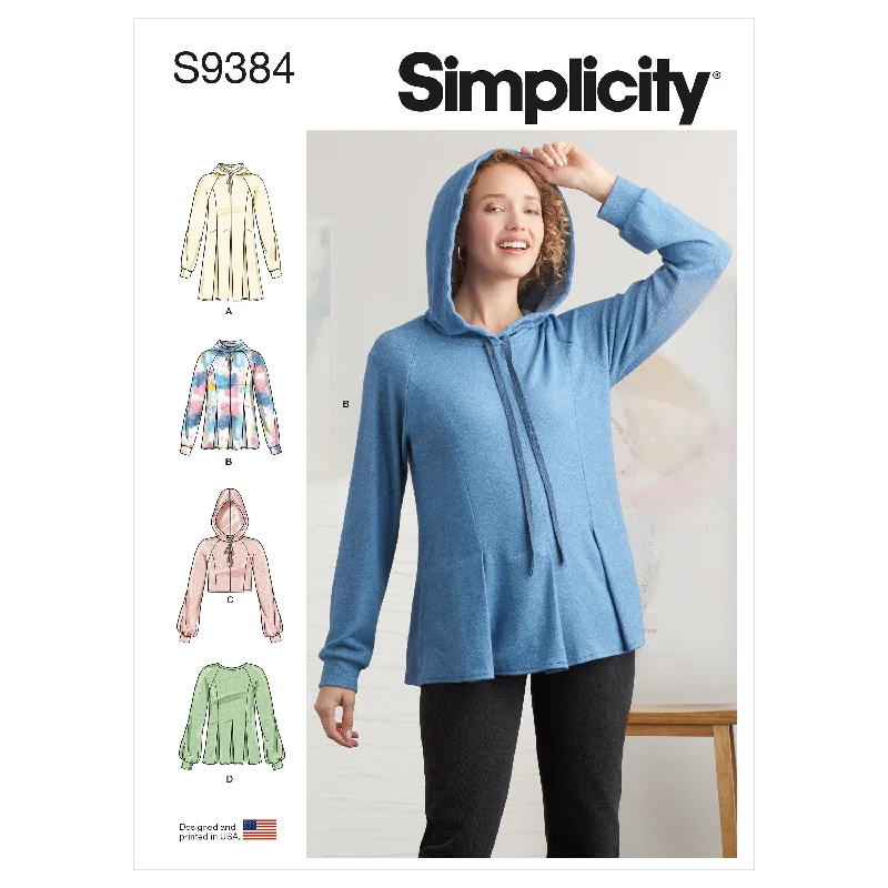 Simplicity Pattern 9384 Misses Sweatshirts Hoodie with Hem Detail Decorative Unique