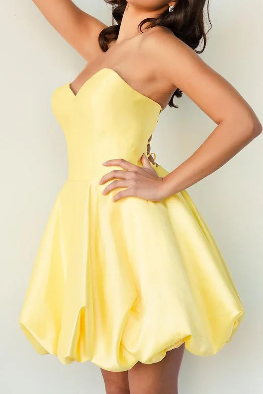 A Line Sweetheart Satin Yellow Cute Homecoming Graduation Dress QH2346 Tunics Wedding white A Line Sweetheart Satin Yellow Cute Homecoming Graduation Dress QH2346 Tunics Wedding white
