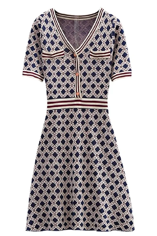 Alcott Jacquard-Knit Dress Crew Neckline Casual