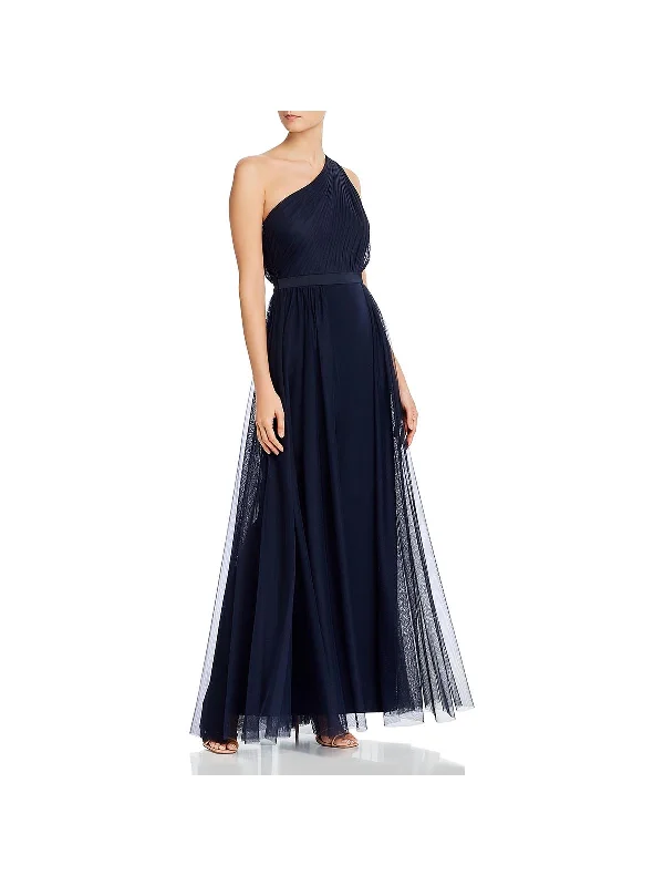 Womens Mesh Overlay One Shoulder Evening Dress Off-the-shoulder Chic Trendy