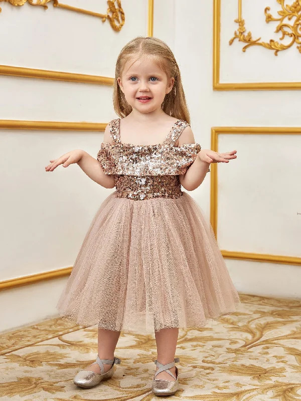 Young Girls' Sparkling Off Shoulder Sequin Party Dress Tunics Practical durable