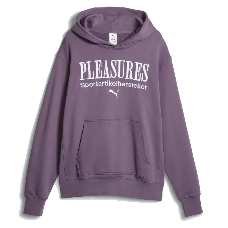 Puma Puma X Pleasures Womens Graphic Hoodie Purple Charcoal Hoodie with Hem Applique Textured Unique Puma Puma X Pleasures Womens Graphic Hoodie Purple Charcoal Hoodie with Hem Applique Textured Unique