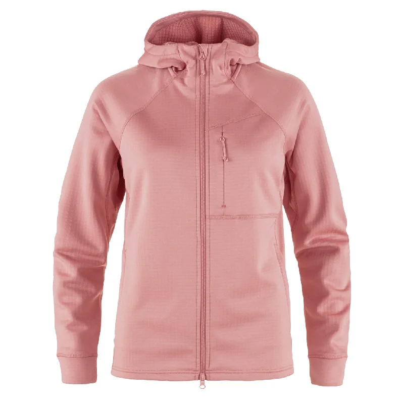 Fjallraven Womens Abisko Grid Fleece Hoodie Dusty Rose Hoodie with Rolled Sleeves Casual Relaxed Fjallraven Womens Abisko Grid Fleece Hoodie Dusty Rose Hoodie with Rolled Sleeves Casual Relaxed
