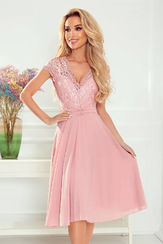 LINDA - chiffon dress with lace neckline - dirty pink Tunics Versatile all-occasion